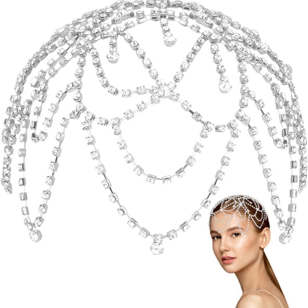 1920s Crystal Headpiece Floral Rhinestone Head Chain Bridal Costume Accessories